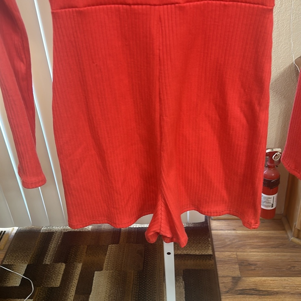 Lulu’s Dark Orange Long Sleeve Ruched Romper - Picture 7 of 7